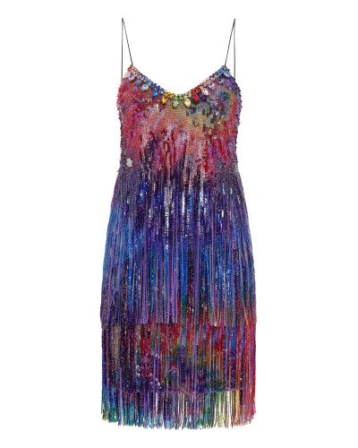 Short Dress Paillettes Fringe  Tie dye