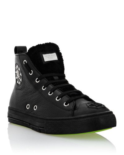 Leather Hi-Top Sneakers shearling lining Megastar