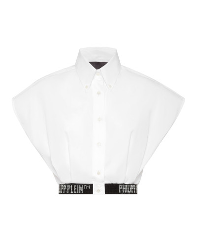 Crop Sleeveless Shirt with Crystals