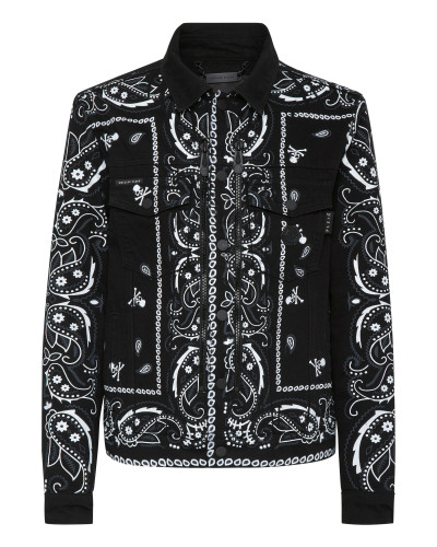 Embroidered Denim Jacket Paisley Bandana