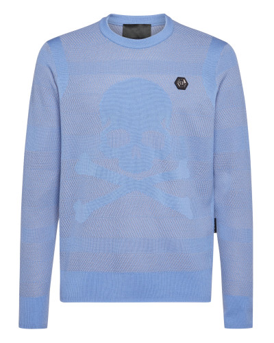 Wool/Silk Pullover Round Neck  LS Skull&Bones