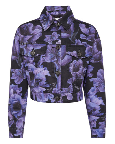 Cropped Denim Jacket Paisley Flowers