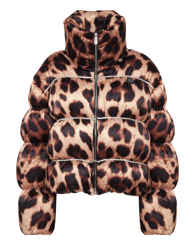 Nylon Oversized Down Jacket Leopard