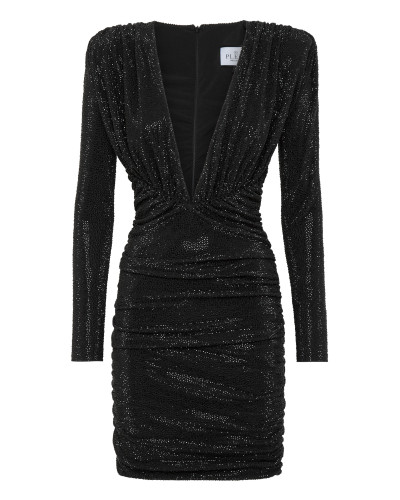 Padded Shoulder Mini Dress Crystal