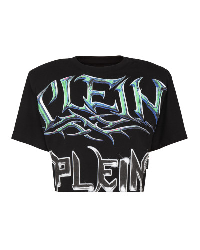 Padded Shoulder Cropped Top Lettering