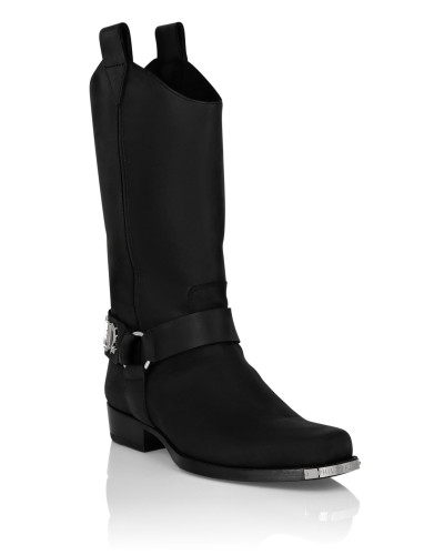Leather Boots Flat High Gothic Plein