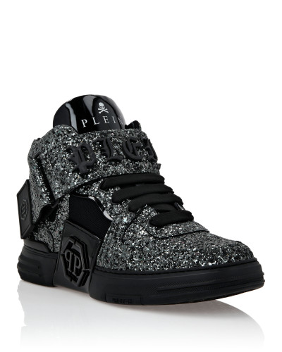 Patent Leather Mid-Top Sneakers with Glitter Gothic Plein