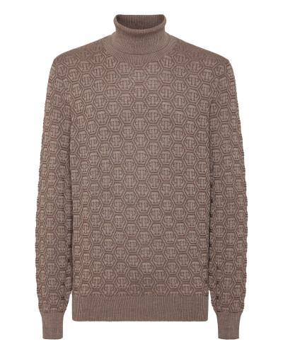 Wool Silk Turtle Neck Long-Sleeve Monogram