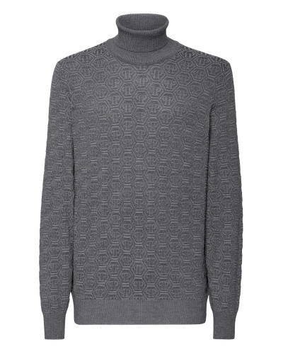 Wool Silk Turtle Neck Long-Sleeve Monogram