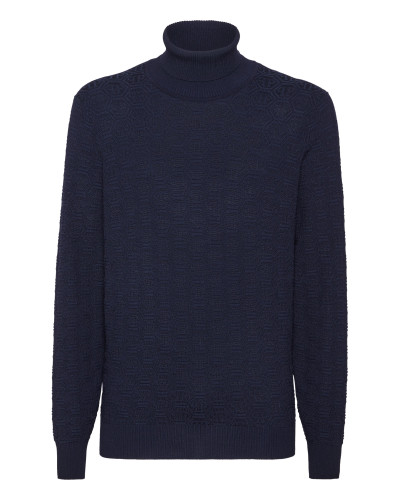 Wool Silk Turtle Neck Long-Sleeve Monogram