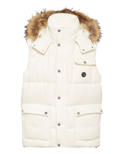 Down Jacket Vest With Fur Hood