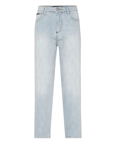 Denim Trousers Mom Fit Strass Monogram