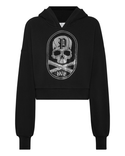 Cropped Hoodie Sweatshirt Strass Skull&Bones