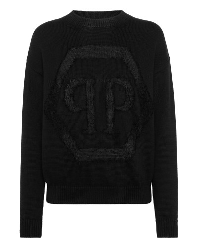 Knitted Pullover Round Neck Long-Sleeve Hexagon