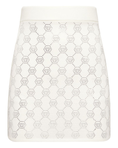 Knitted Strass Mini Skirt Monogram