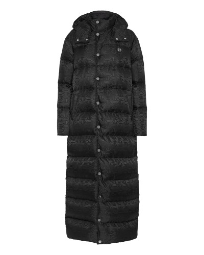 Nylon Jacquard Long Puffer Jacket Monogram