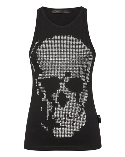 Ribbed Tank Top Skull strass