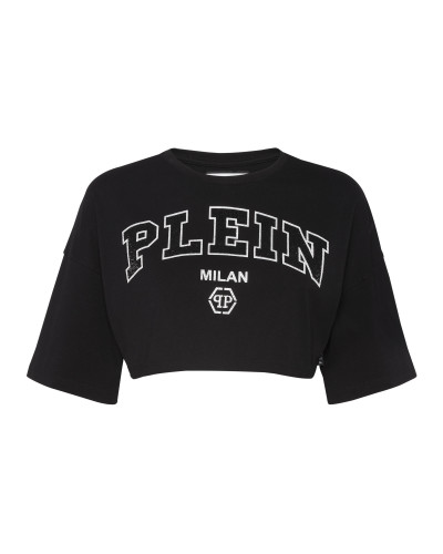 Cropped T-shirt Round Neck SS Strass