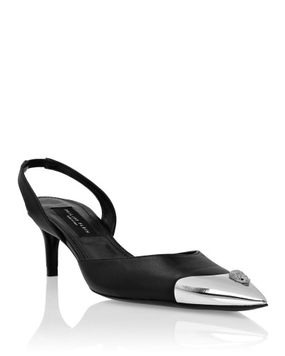 Nappa Leather Slingback Low Heels Shoes Skull strass