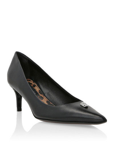 Nappa Leather Decollete Low Heels Skull strass