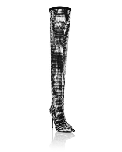 Suede Strass Boots Hi-Heels Overknees Gothic Plein