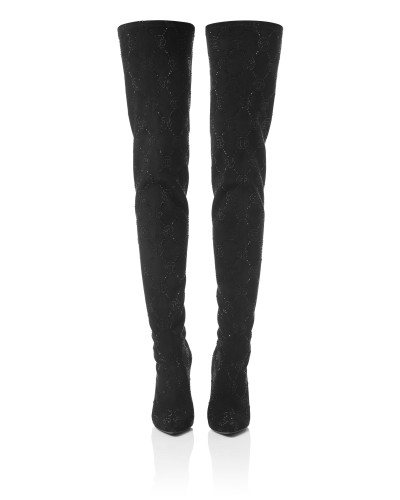 Suede Stretch Boots Hi-Heels Plein Overknees Monogram
