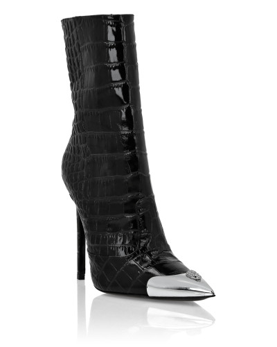 Croco Boots Mid Heels High Skull
