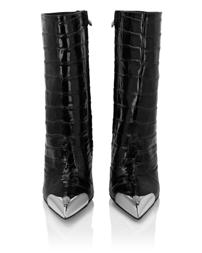 Croco Boots Mid Heels High Skull
