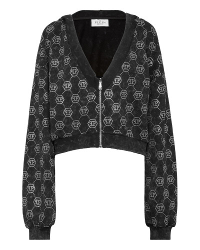 Washed Zip Hoodie Monogram Crystal