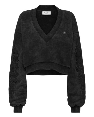 Washed V-Neck Sweatshirt Piercing