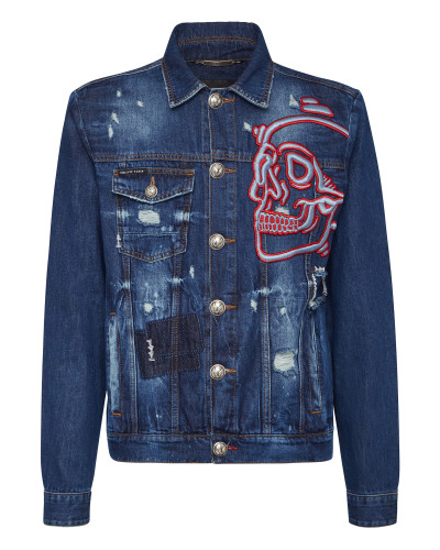 Denim Jacket Outline Skull