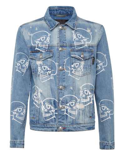 Denim Jacket Allover outline Skull