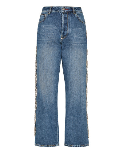 Denim Trousers Loose Fit Crystal Cable