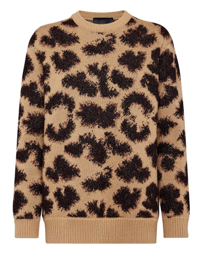 Pullover Round Neck SS Jacquard Lurex Leopard