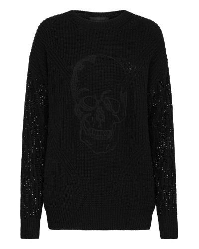 Cashmere 5 Pullover Round Neck LS Crystal Skull