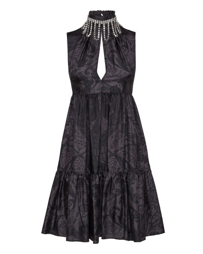 Silk Short Dress Crystal New Baroque