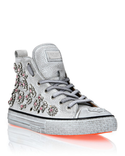 Leather Hi-Top Sneakers Crystal Megastar