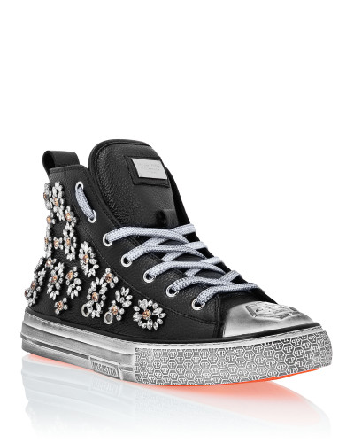 Leather Hi-Top Sneakers Crystal Megastar
