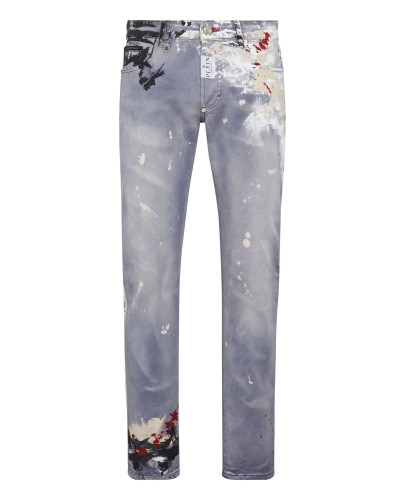 Denim Trousers Super Straight Cut Painted