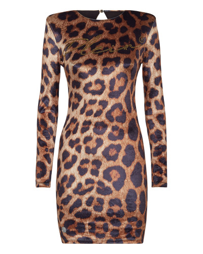Velvet Short Dress LS Stones Leopard
