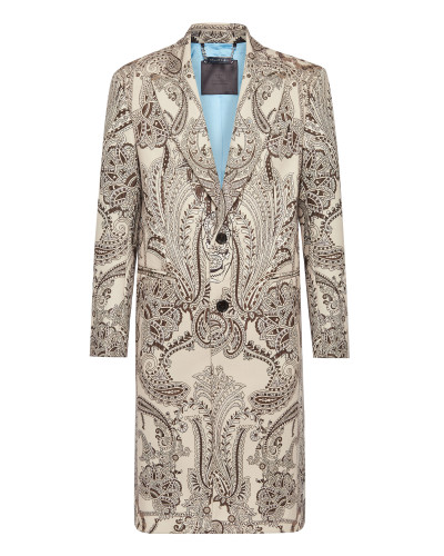Wool Long Coat Paisley Foulard