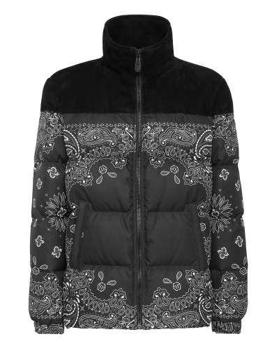 Nylon and Suede Down Jacket Paisley Bandana