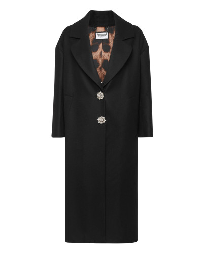 Oversized Wool  Long Coat Castoni Skull