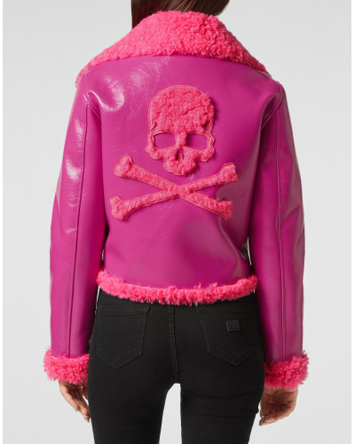 Eco Shearling Short Biker Jacket Skull&Bones