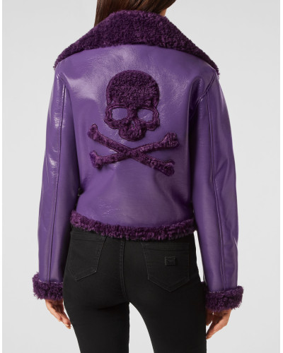 Eco Shearling Short Biker Jacket Skull&Bones