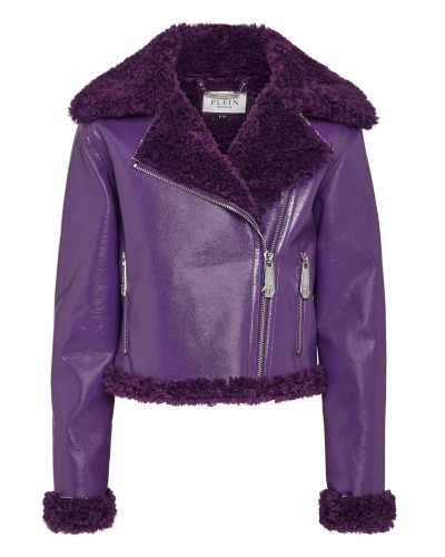 Eco Shearling Short Biker Jacket Skull&Bones