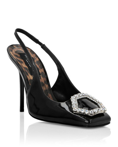 Patent Leather Decollete Hi-Heels Crystal Hexagon