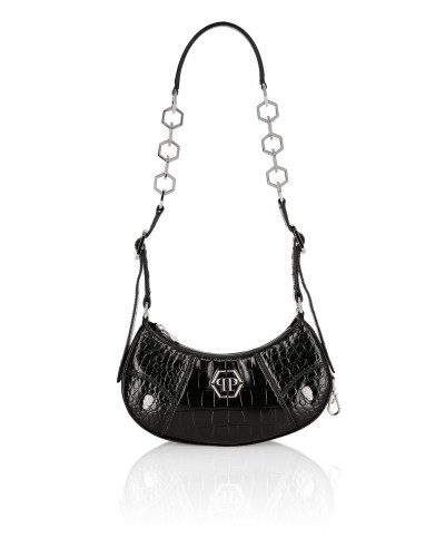 Croco Print Leather Shoulder Bag ECLIPSE