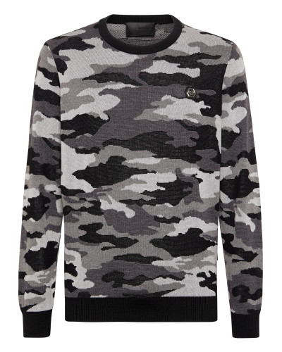Merino Wool Pullover Round Neck LS Camouflage