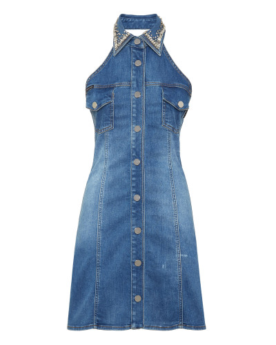 Crystal Collar Denim Mini Dress